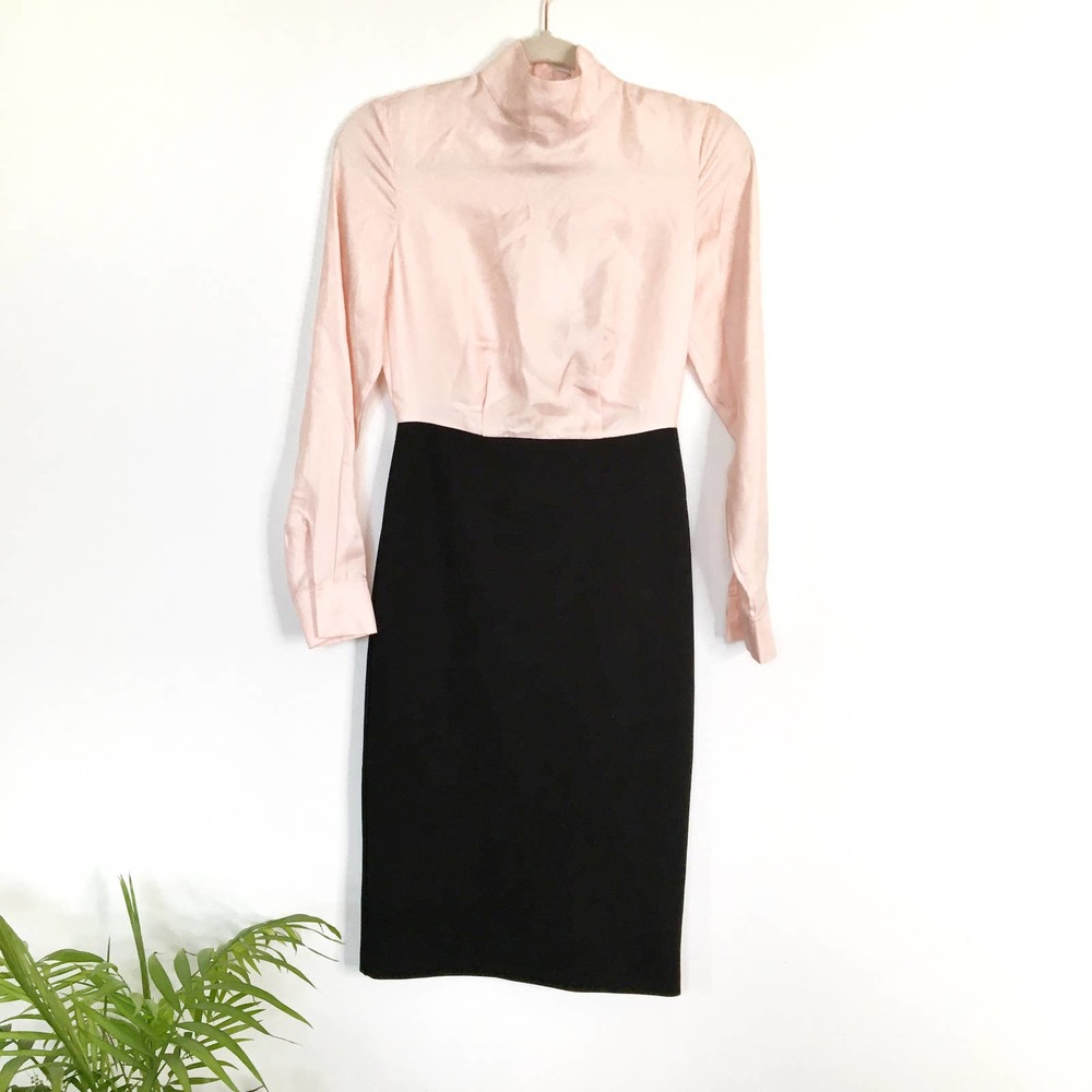 NWT Ted Baker Pink satin Black stretch dress XXS - Picture 4 of 6